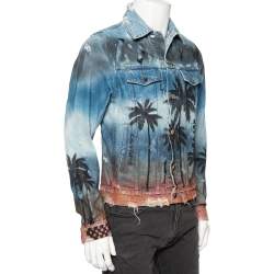 Amiri Blue Distressed Palm Tree Denim Jacket S