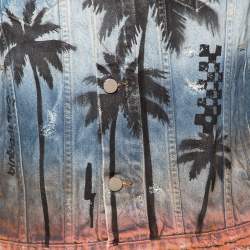 Amiri Blue Distressed Palm Tree Denim Jacket S