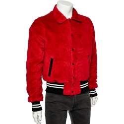 Amiri Red Cotton Fleece Contrast Trim Detail Sherpa Bomber Jacket M 