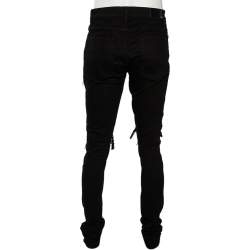 Pre Owned Amiri Black Denim & Leather Inset Slim Fit Biker Jeans XL