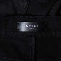 Pre Owned Amiri Black Denim & Leather Inset Slim Fit Biker Jeans XL