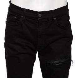 Pre Owned Amiri Black Denim & Leather Inset Slim Fit Biker Jeans XL