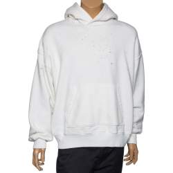 Amiri White Distressed Cotton Long Sleeve Oversized Hoodie S