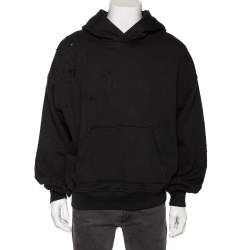 Amiri Black Distressed Cotton Long Sleeve Oversized Hoodie S