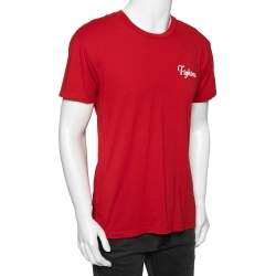 Pre Owned Amiri Red Cotton Crew Neck Fighters Printed Short Sleeve T-Shirt XS