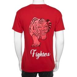 Pre Owned Amiri Red Cotton Crew Neck Fighters Printed Short Sleeve T-Shirt XS