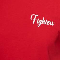 Pre Owned Amiri Red Cotton Crew Neck Fighters Printed Short Sleeve T-Shirt XS