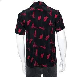 Pre Owned Amiri Black Dove Printed Satin Short Sleeve Shirt S