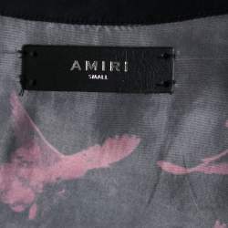 Pre Owned Amiri Black Dove Printed Satin Short Sleeve Shirt S