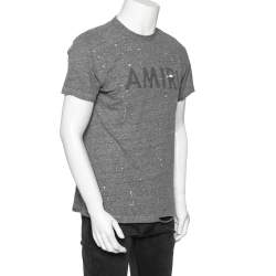 Pre Owned Amiri Grey Distressed Logo Print Jersey T-shirt XS