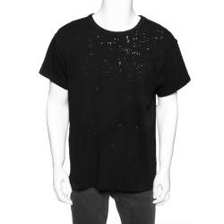 Amiri Black Distressed Cotton Crew Neck T Shirt S