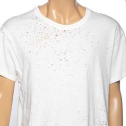 Amiri White Distressed Cotton Crew Neck T-Shirt M