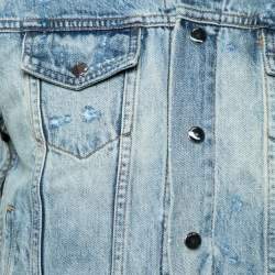 Pre Owned Amiri Blue Distressed Denim Long Sleeve Puffer Jacket XS