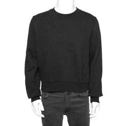 Pre Owned Amiri Black Distressed Cotton Knit Crewneck Sweatshirt XS