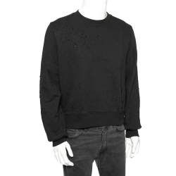 Pre Owned Amiri Black Distressed Cotton Knit Crewneck Sweatshirt XS