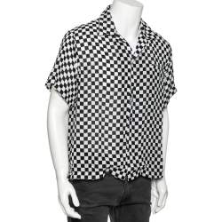 Amiri Black and White Racer Check Silk Button Front Shirt XL
