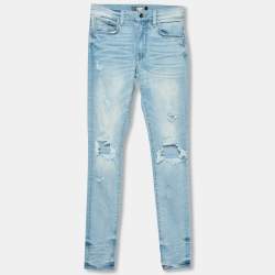 Pre Owned Amiri Indigo Light Wash Denim Distressed Skinny Jeans XS