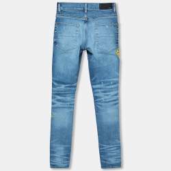 Pre Owned Amiri Indigo Rosebowl Denim Floral Applique Distressed Jeans XS