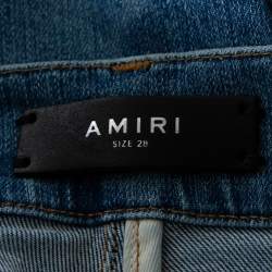 Pre Owned Amiri Indigo Rosebowl Denim Floral Applique Distressed Jeans XS