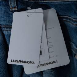 Pre Owned Amiri Indigo Rosebowl Denim Floral Applique Distressed Jeans XS