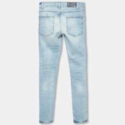 Pre Owned Amiri Indigo Light Wash Denim Art Patch Distressed Jeans XS