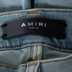 Pre Owned Amiri Indigo Light Wash Denim Art Patch Distressed Jeans XS