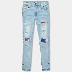 Pre Owned Amiri Indigo Light Wash Denim Art Patch Distressed Jeans XS