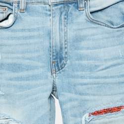 Pre Owned Amiri Indigo Light Wash Denim Art Patch Distressed Jeans XS