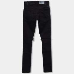 Pre Owned Amiri Black Distressed Denim Leather Patch Skinny Jeans XS