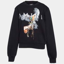 Amiri Black Terry Knit Falcon Print Crewneck Sweatshirt S