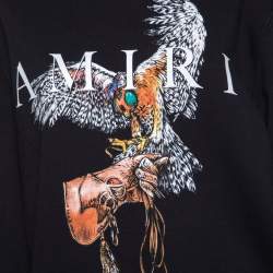 Amiri Black Terry Knit Falcon Print Crewneck Sweatshirt S