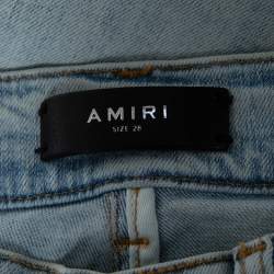 Amiri Blue Distressed Patchwork Denim Dancing Bear Embroidered Jeans XS