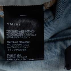 Amiri Blue Distressed Patchwork Denim Dancing Bear Embroidered Jeans XS