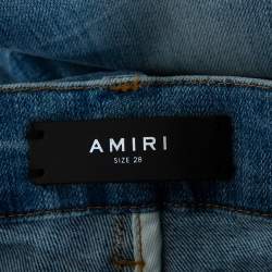 Pre Owned Amiri Blue Distressed Denim Bead Embellished Detailed Skinny Jeans XS