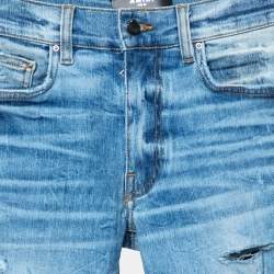 Pre Owned Amiri Blue Distressed Denim Bead Embellished Detailed Skinny Jeans XS