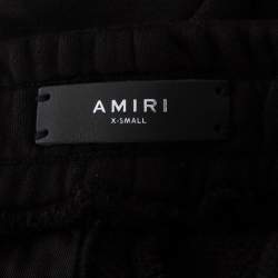 Pre Owned Amiri Black Distressed Cotton & Leather Inset Sweatpants XS