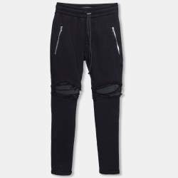 Amiri Black Distressed Cotton & Leather Inset Sweatpants XS Amiri