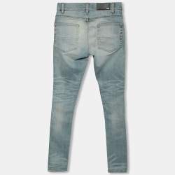 Amiri Blue Distressed Denim & Leather Inset Skinny Jeans XS