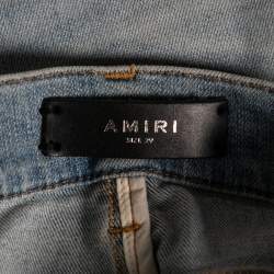 Amiri Blue Distressed Denim & Leather Inset Skinny Jeans XS