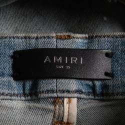 Amiri Blue Distressed Denim Patch Applique Detailed Slim Fit Jeans M 