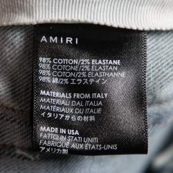 Amiri Blue Distressed Patchwork Denim Dancing Bear Embroidered Jeans M