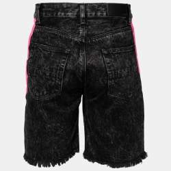 Amiri Black Distressed Contrast Stripe Printed Denim Shorts S