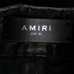 Amiri Black Distressed Contrast Stripe Printed Denim Shorts S