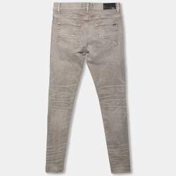 Pre Owned Amiri Grey Distressed Denim Ribbed Inset Detailed Slim Fit Jeans M