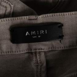 Pre Owned Amiri Grey Distressed Denim Ribbed Inset Detailed Slim Fit Jeans M
