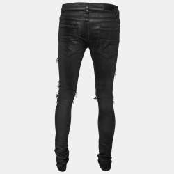 Pre Owned Amiri Black Coated Distressed Denim Leather Patch Detail Jeans M