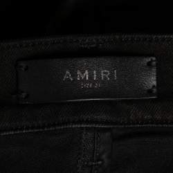 Pre Owned Amiri Black Coated Distressed Denim Leather Patch Detail Jeans M
