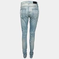 Amiri Blue Distressed Denim Crystal Embellished Jeans M