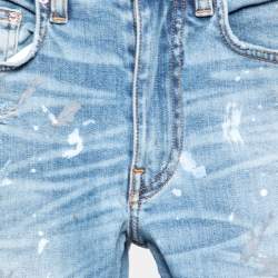 Pre Owned Amiri Blue Denim Distressed Paint Splatter Skinny Jeans S