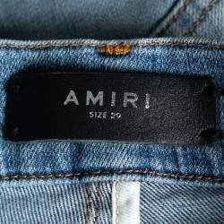Pre Owned Amiri Blue Denim Distressed Paint Splatter Skinny Jeans S